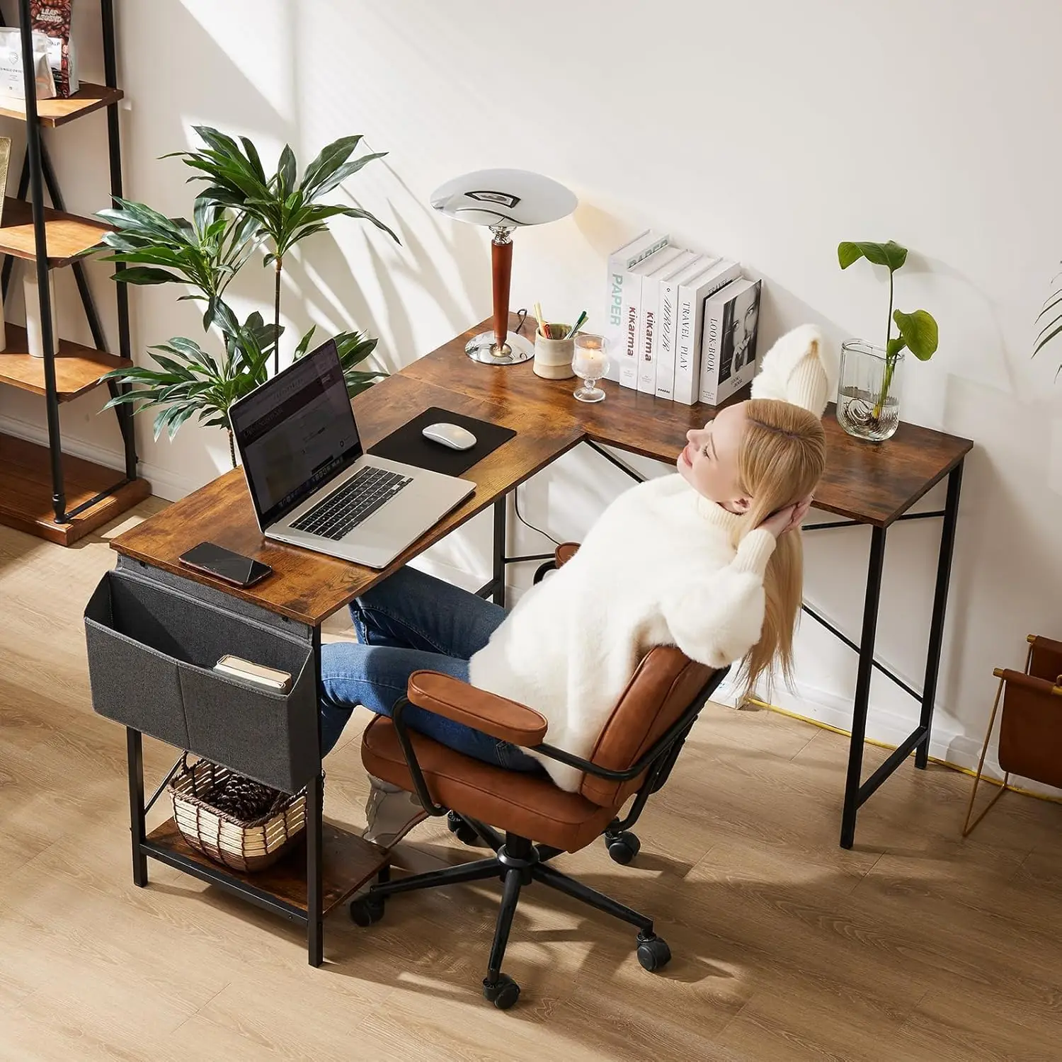 L Shaped Desk Wood 51 Inch Basic Function All Seasons Black