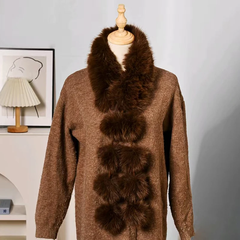 طويل فو الفراء وشاح المرأة شتاء دافئ لينة فروي الأوشحة سيدة عادية في الهواء الطلق الرقبة أدفأ طوق #2
