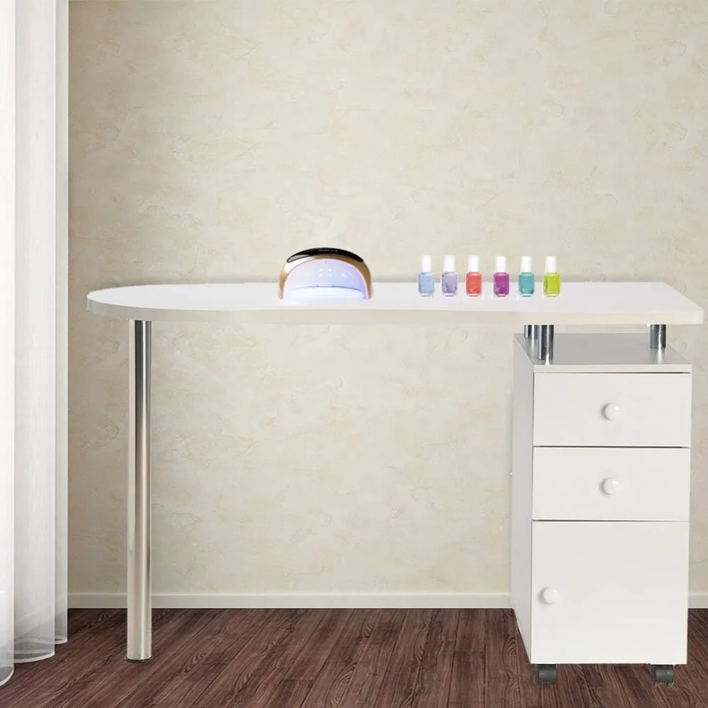 

Nail Table Station with Wheels,Manicure Nail Beauty Spa Desk Workstation with 2 Drawers and Cabinet, Wooden