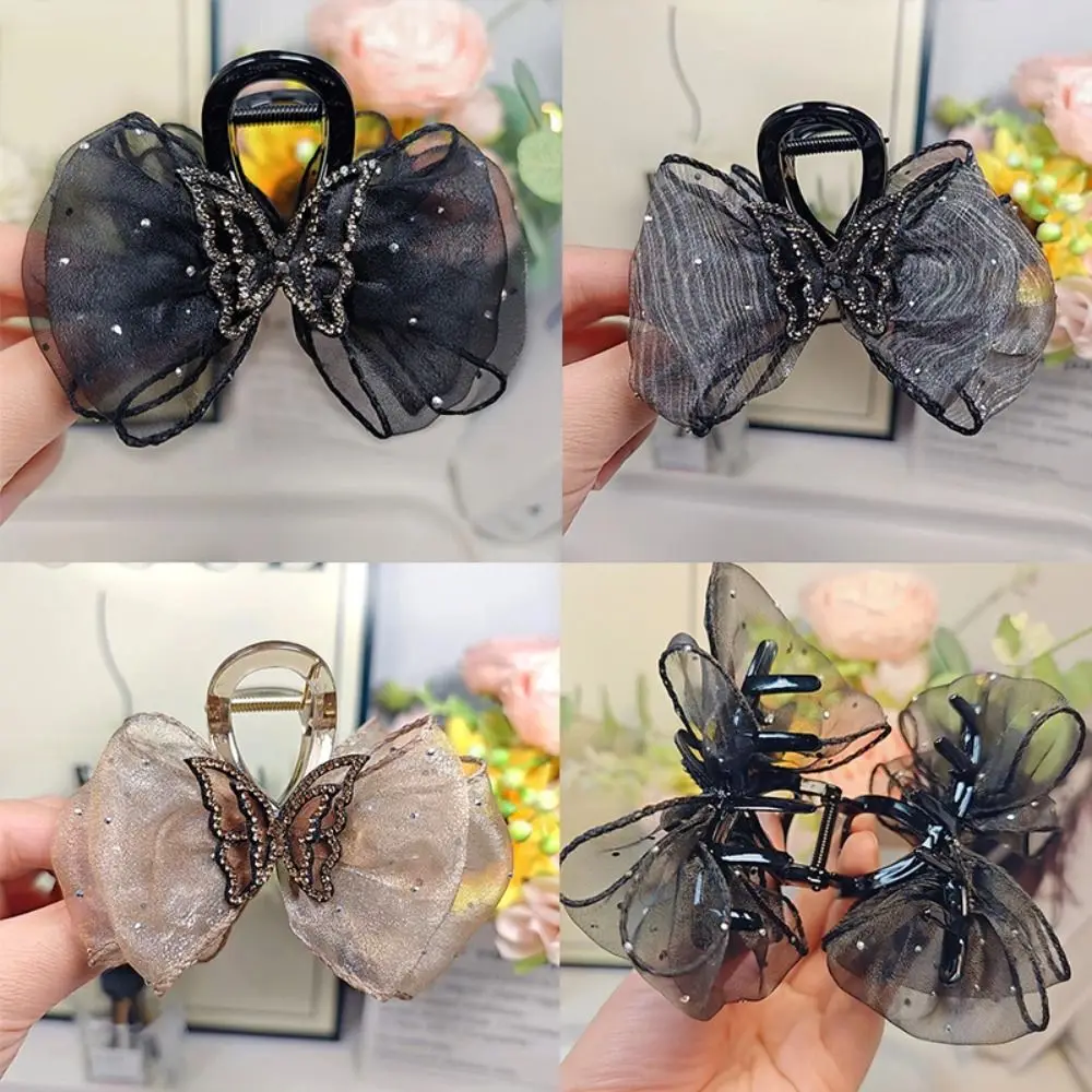 คลิปหนีบผมรูปผีเสื้อติดเพชรเต็มรูปดาวปิ่นปักผมรูปทรงตาข่ายสุดหรูหรากิ๊บหนีบผมเครื่องประดับผมสำหรับผู้หญิงแพนผม