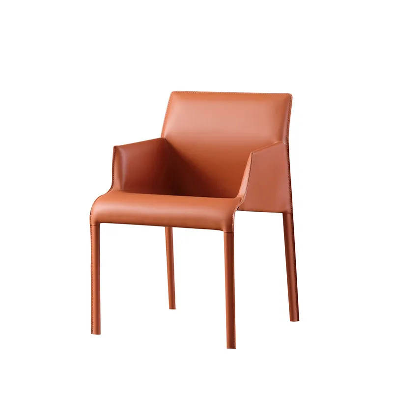 Italian minimalist dining chair saddle leather dining chair Nordic modern simple dining table chair