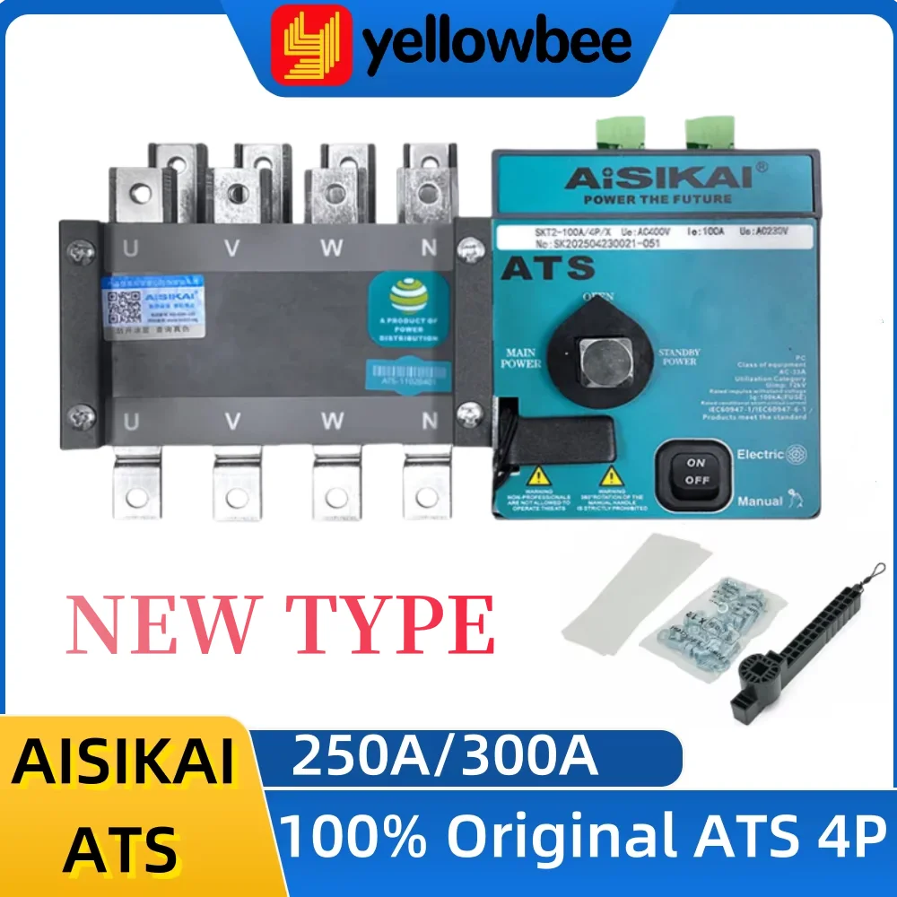 

Aisikai 250A 300A 4P ATS Controller Dual Power Automatic Transfer Switch 220v Control Voltage Electric Diesel Generator Parts