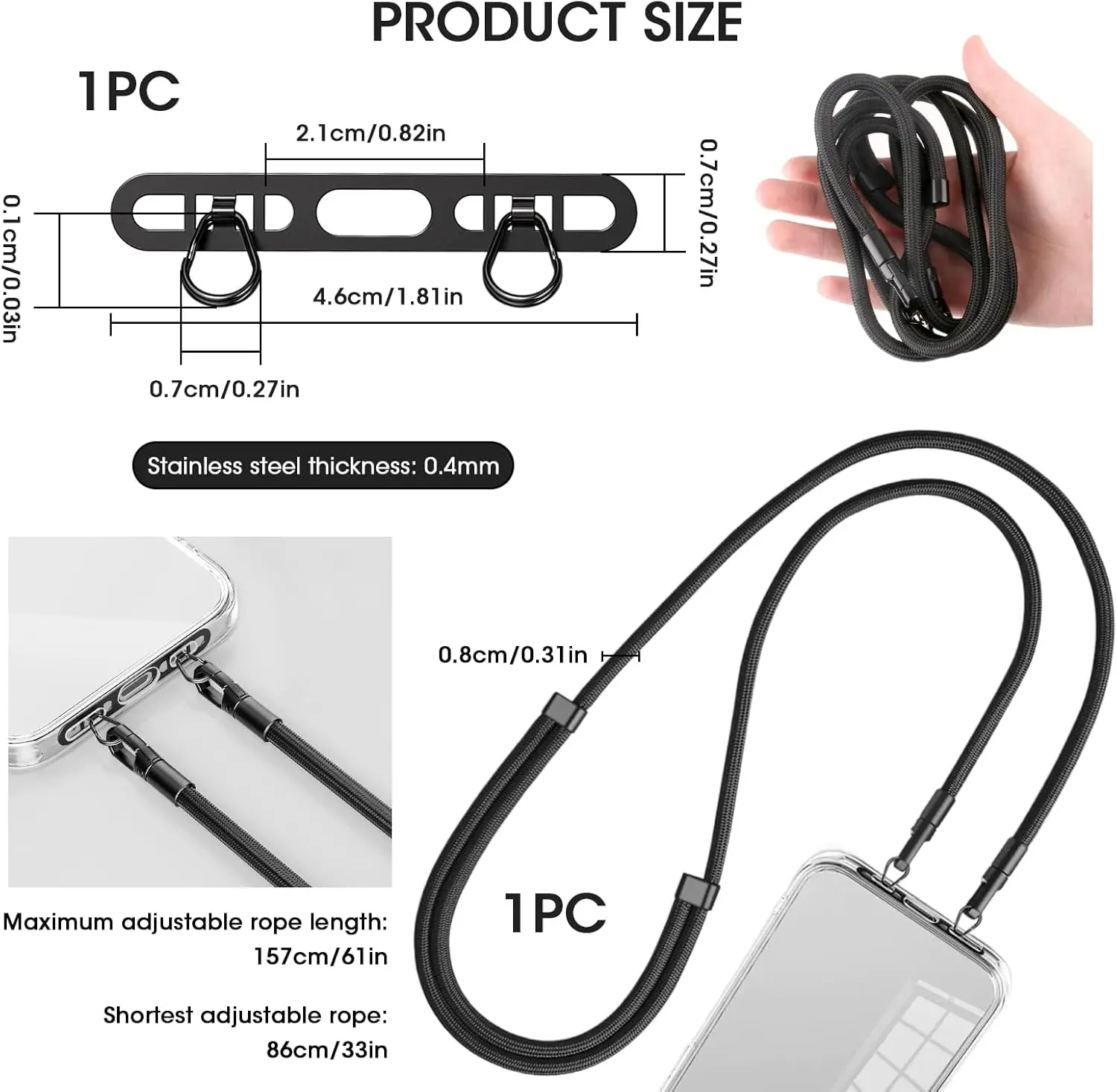 携帯電話ストラップ、アップグレードされたダブルバックルホールリング携帯電話ストラップパッチと調節可能なネックストラップ、残留物なし、接着剤なし