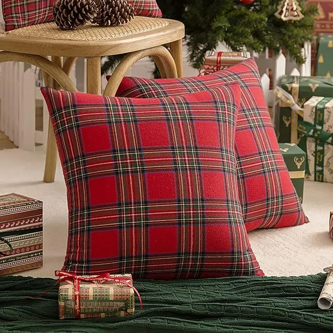 Square Plaid Decorative Throw Pillow Cover, Cushion Covers, Bed, Sofa Pad, Party Decor, Christmas, 18x18 Inch