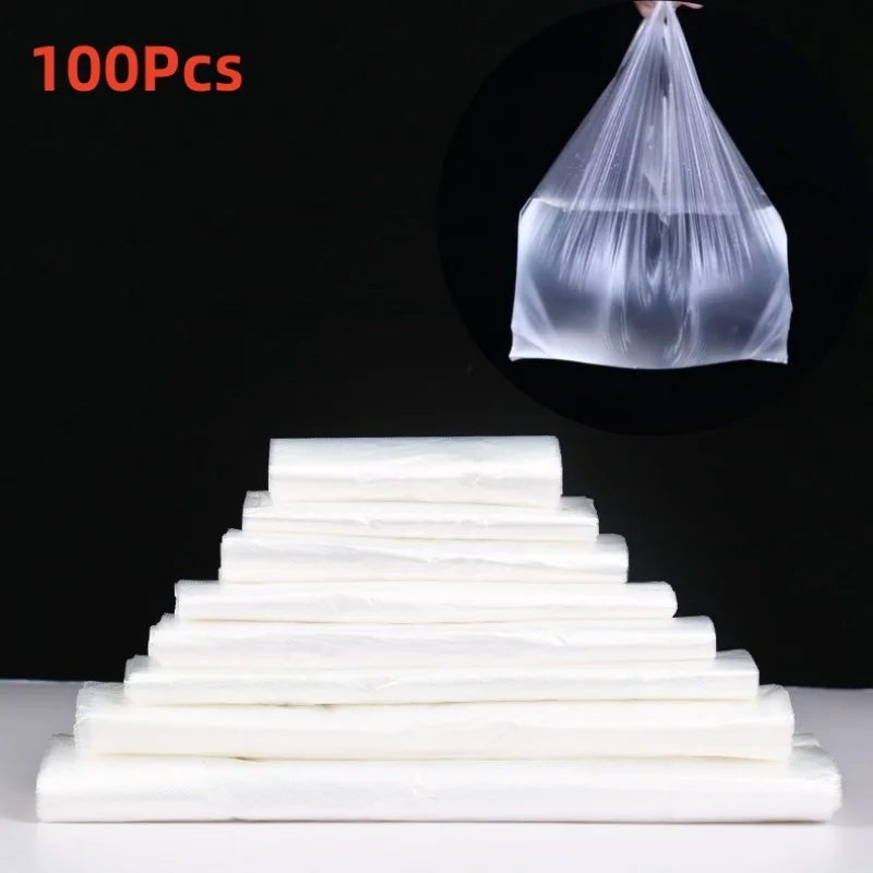 100Pcs White Plastic Shopping Bag Supermarket Grocery Shopping Takeaway Packing Garbage Bag Kitchen Living Room Clean