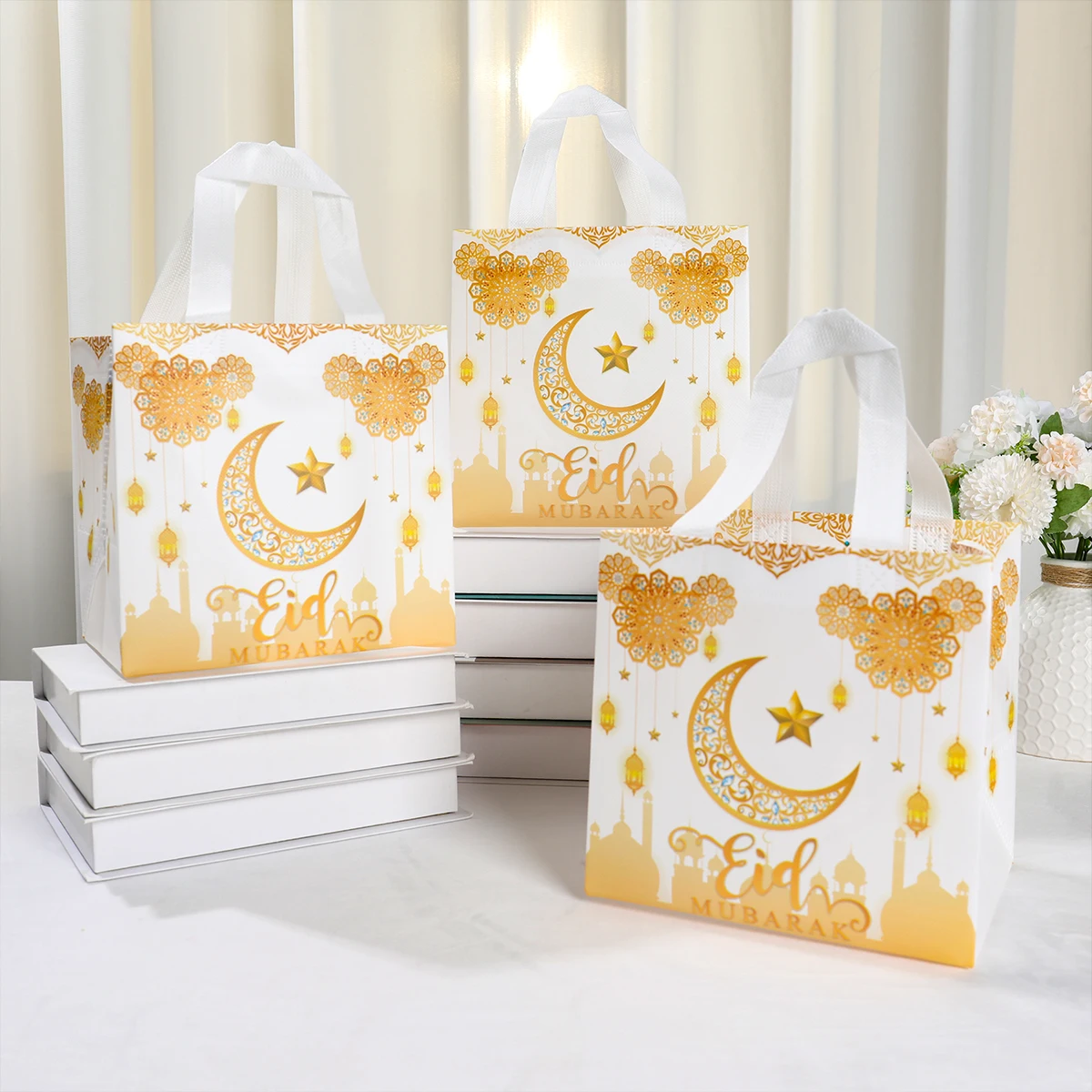 Star Moon Eid Mubarak Non-woven Tote Bag Ramadan Decoration 2025 Islamic Muslim Party Gift Decor Al Adha Gifts Ramadan Kareem