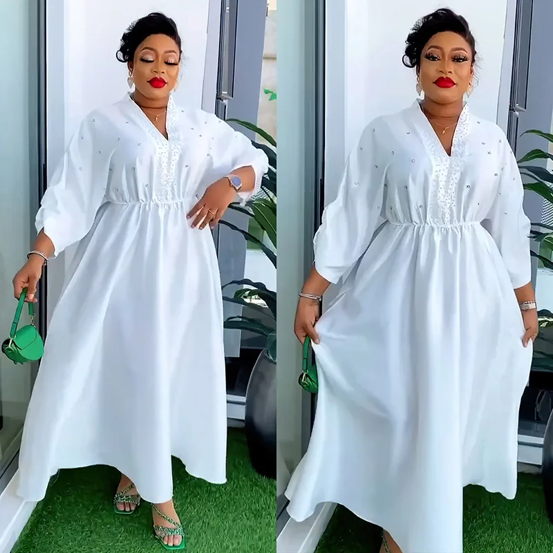 

White Dress Women Long Dresses A Line Sexy Vestidos Y2k Streetwear Party Night V Neck High Waist Elegant Maxi Beading 2025