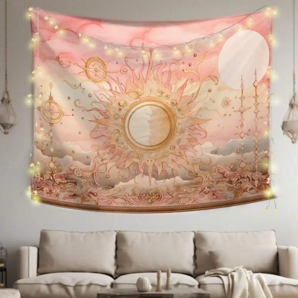 VIKAMA Wandteppich mit Sonnengott-Motiv in Roségold, verträumter Mond, Stern, Wolke, Universum, Energie, Wandbehang für Schlafzimmer, Wohnzimmer, Dekoration