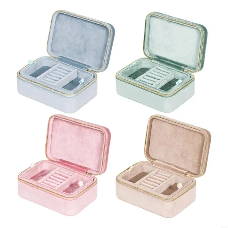

U4LF Small Jewelry Travel Case Soft Velvets Double Layer Necklace Box Suitable for Storaging Rings and Necklaces