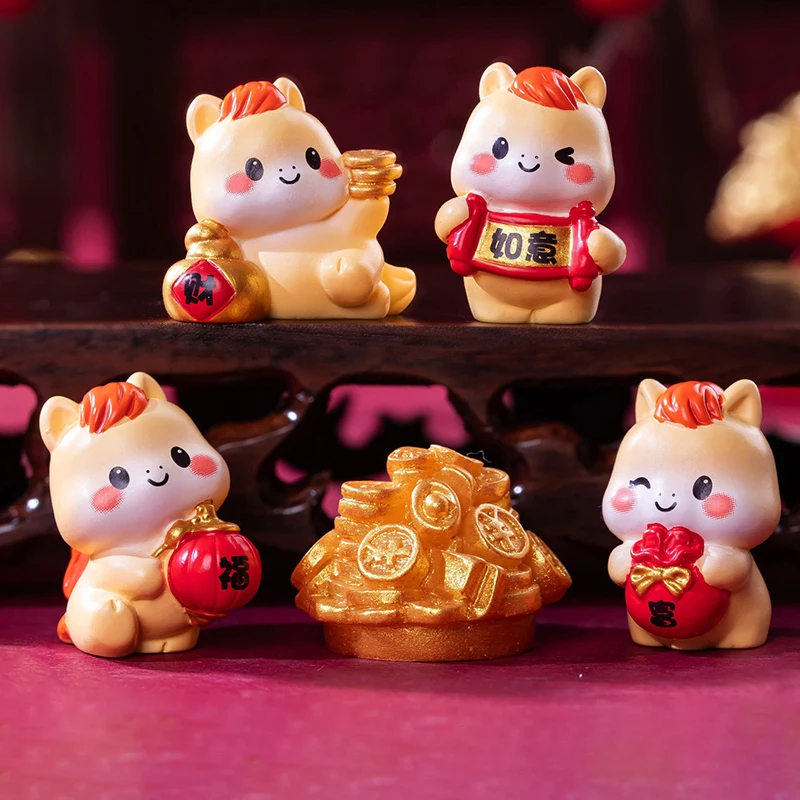 1PC 2026 New Year Figurines Miniatures Cartoon Lucky Horse Micro Landscape Ornaments Home Desk Decorations Room Decor Gift