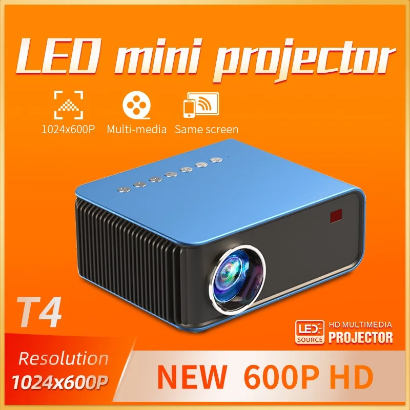 T4 Mini Projector 3600 lumens HD Resolution 1024X600P Large Screen Portable Home Theater 3D TV Intelligent Video