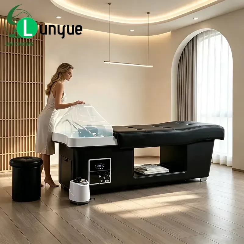 Modern Leather Beauty Shampoo Massage Bed with LED Light for Hair Salons and Beauty Centers Comfortable Styling Chair
