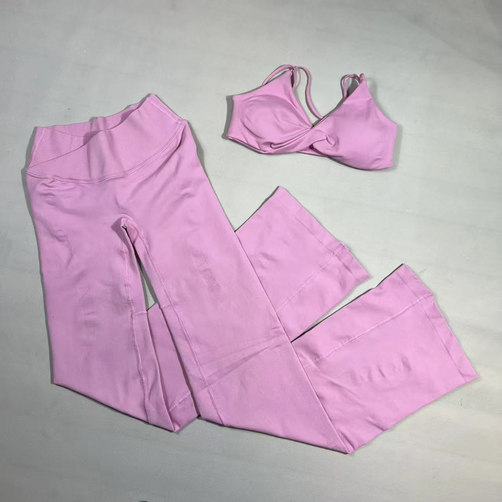 Women's 2 Piece Yoga Set Halter Twist Front Sports Bra High Waist Wide Leg Yoga Pants Soft Breathable Workout Outfits