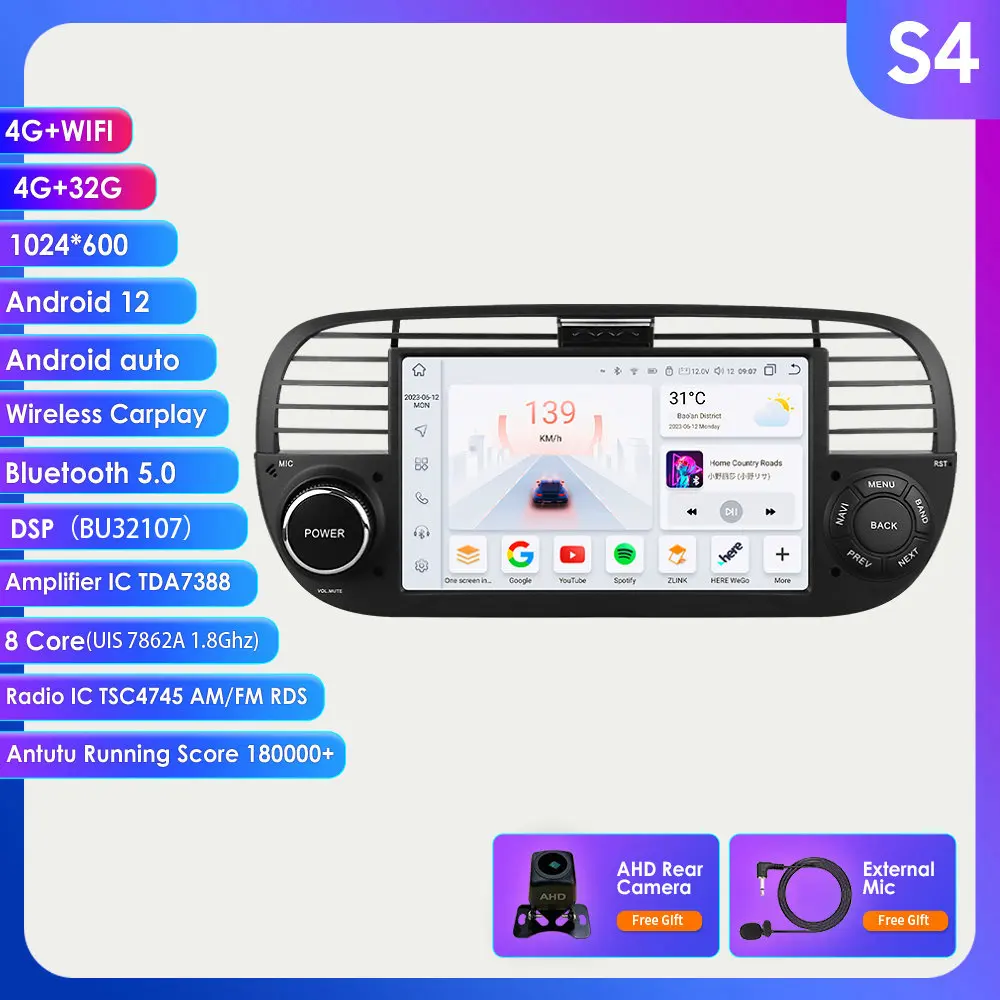 2 din Android Autoradio voor Fiat 500 2007-2015 Carplay Multimedia Video Player Autoradio Stereo 7 inch Intelligente GPS scherm
