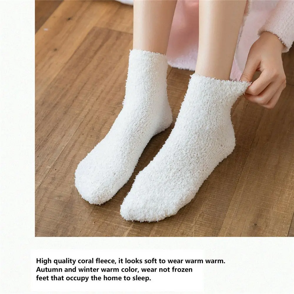Comfortable Solid Color Coral Velvet Socks Fluffy Cosy Winter Warm Home Floor Socks Soft Breathable Winter Warm Socks Sleep Time
