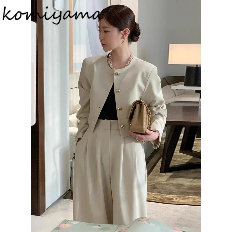 Autumn Casual Two Piece Sets Korean Metal Buckle Long Sleeve Jackets  + High Waist Pantalones Mujer Advanced Sense Women Suit