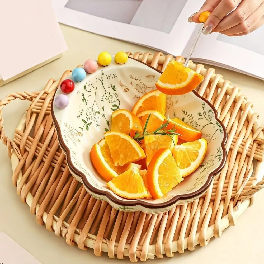 Ceramic Fruit Bowl with Fork Large Capacity Exquisite Shell Shape Fruit Plate Comfortable Grip Fruit Storage Tray Dining Table