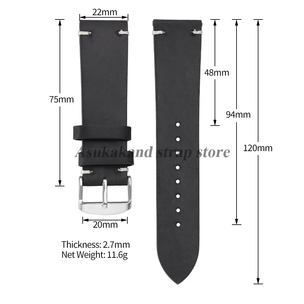 18/19/20/21/22/24mm Vintage Öl-Wachs-Leder-Uhrenarmband für Omega für Seiko Handgenähtes Rindsleder-Armband Smartwatch-Armband – Detail 1