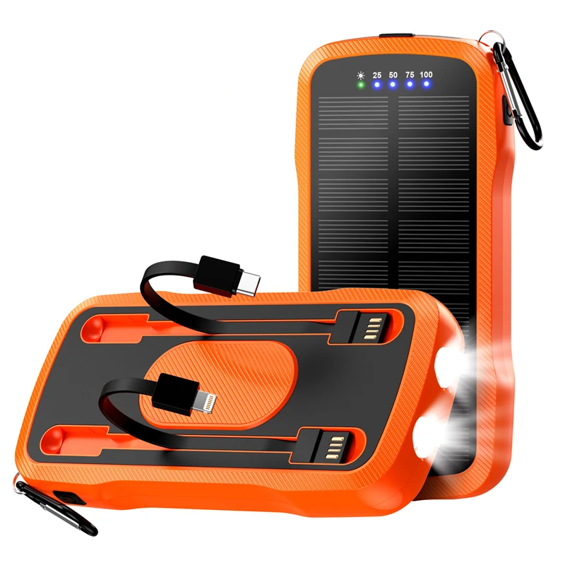 

10000mAh Solar Power Bank with Cable LED Light Fast Wireless Charger Powerbank for iPhone 16 15 Samsung S25 S24 Xiaomi Poverbank