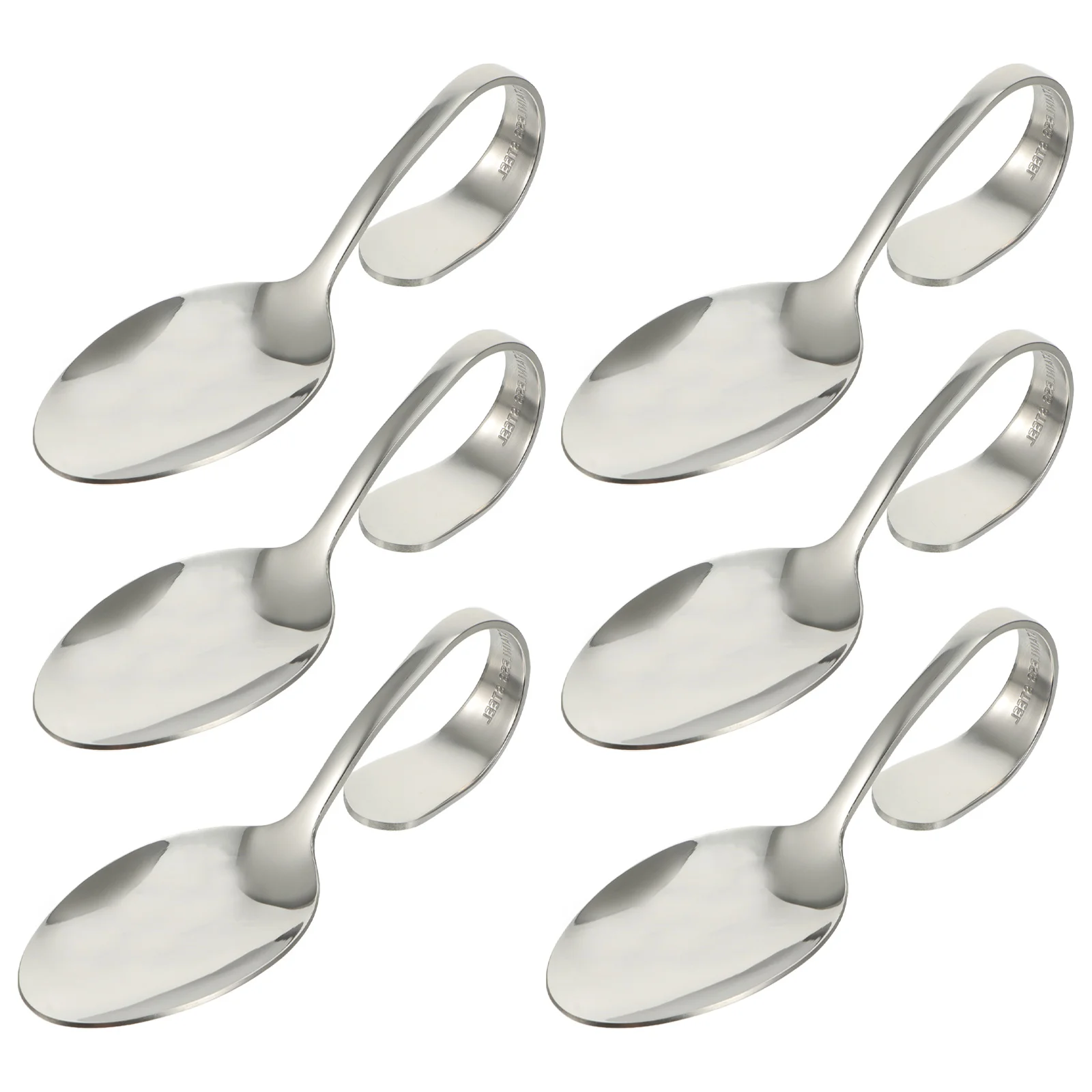 

6 Pcs Curved Handle Spoon Serving Black Silverware Jar Buffet Stainless Steel Rustproof Tableware Western Food Toddler Baby