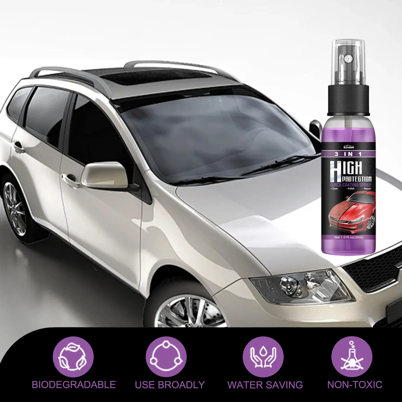 3 in 1 Rapid Ceramic Coating Fortify Car Wax Polish Spray Hydrophobic Intense Gloss Shine for Glass&Wheels&Paint Sealant Detail