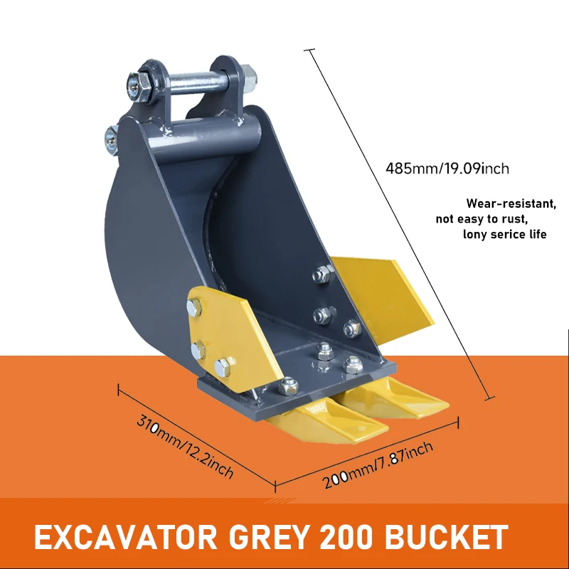 مرفق دلو رمادي صغير للحفارات 200 مم/7.87 بوصة دلو خندق للحفارات 1-1.5 طن لأعمال الأسرة والمزرعة في البستان