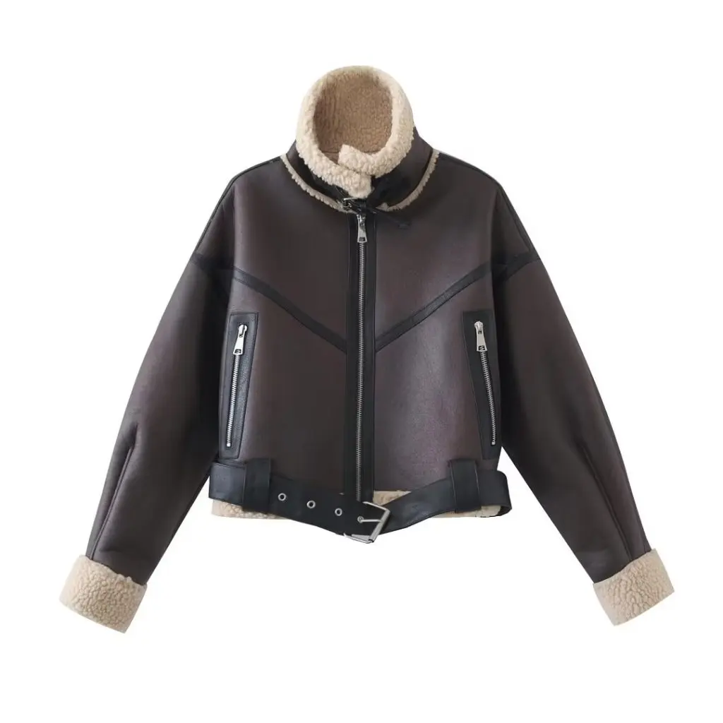 

Women's European And American Motorcycle Style Solid Color Short Loose PU Leather Jacket Zipper Detailing Autumn Top
