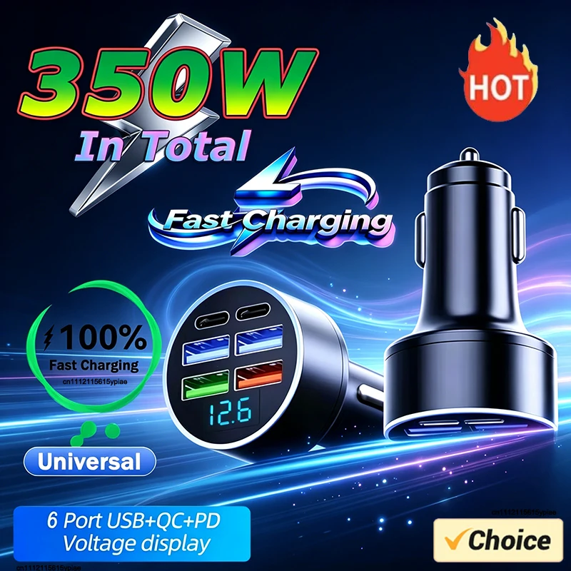 350W Car Fast Charger 4-ports 6-ports Quick Charger Adapter 250W USB PD QC 3.0 Car Phone Charger Type C Adapter For Multy Device