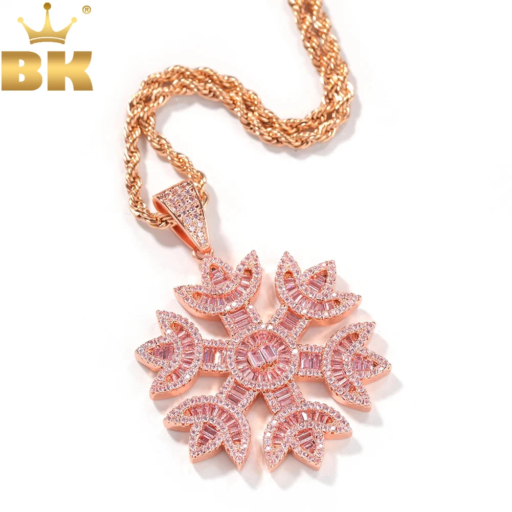 

TBTK Fashion Women Baguette Pink Snowflake Shape Pendant Necklace Iced Bling Bling Cubic Zirconia Hiphop Jewelry