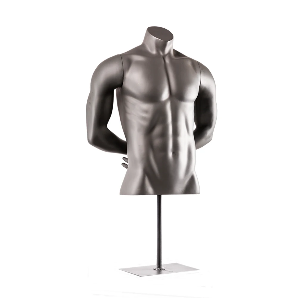 

Clothes Shop Fiberglass Upper Half Body Male Black Mannequin With Metal Stand
