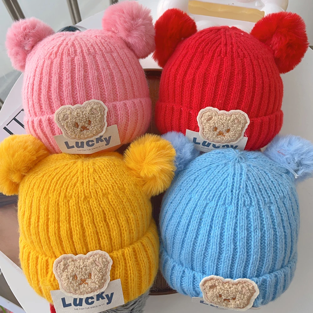 Suitable for 1-3-year-old Baby Windproof Hats Winter Cotton Padded Newborn Cute Tire Cap Children's Pullover Warm Wool Hats