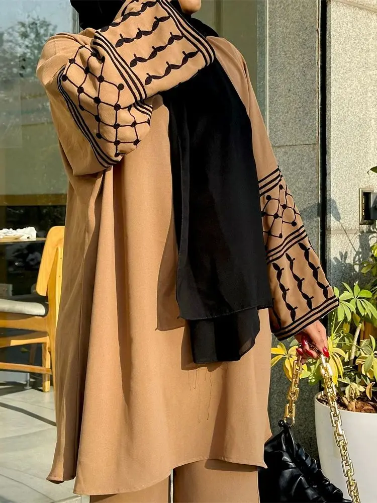 Eid Plain 2 pezzi Abaya Set top pantaloni modesti Set musulmani Abaya per abbigliamento donna Robe caftano Marocain Femme Musulmane caftano