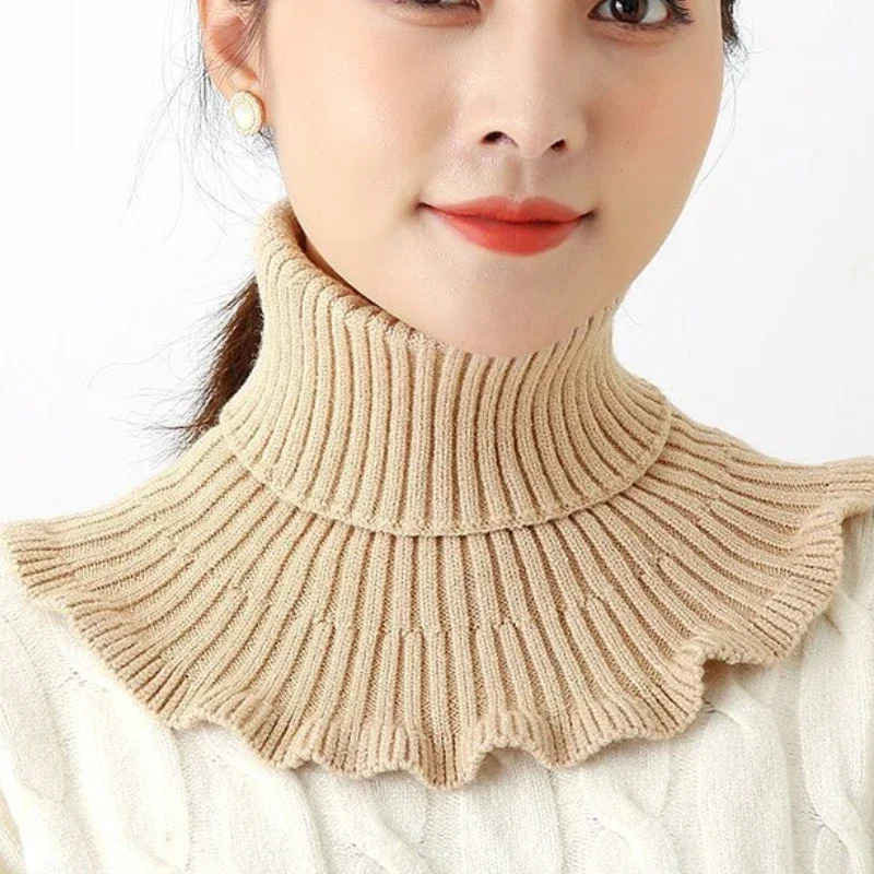 Warm Knitted Collar Scarf Women Turtleneck Knitted False Fake Collar Detachable Scarf Warm Winter Windproof Wrap Scarf Ruffles