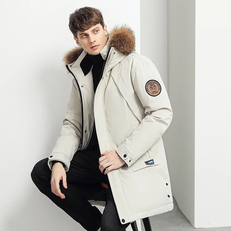 

Winter Men's White Duck Down Jacket Fashion Fur Collar Jacket Warm Men's Long High-Quality Down Jacket Men's Warm Windbreaker