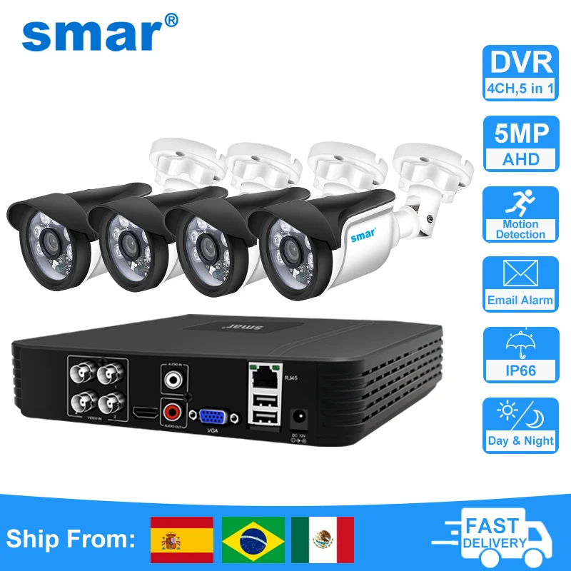 Smar 4CH CCTV System Outdoor 5MP 1080P AHD Camera Kit 5 in 1 Video Recorder Day/Night Security Surveillance System XMEye APP