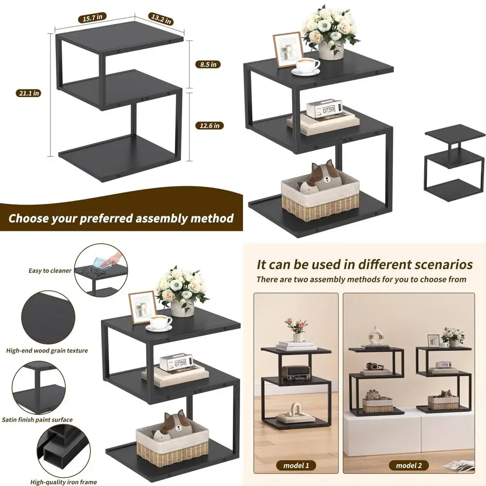 

Современный 3-уровневый S-образный приставной столик, компактная прикроватная тумбочка с открытыми полками, элегантный узкий столик для гостиной или спальни