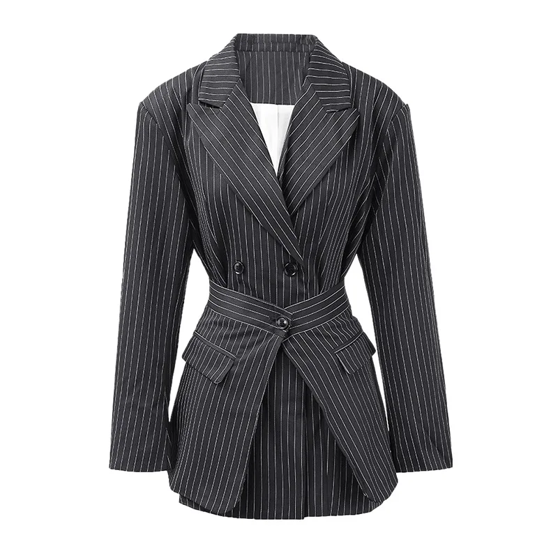 Pinstripe Women Suit Skirt Set 2 Piece Blazer+Mini Short Prom Dress Formal Office Lady Work Jacket V Neck Coat