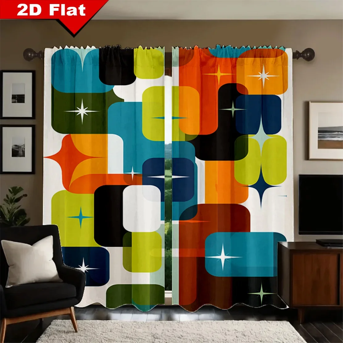 

Abstract rounded rectangle pattern Print Drapes Room Darkening Window Curtains Home Decor,Rod Pocket Blackout Curtains Bedroom