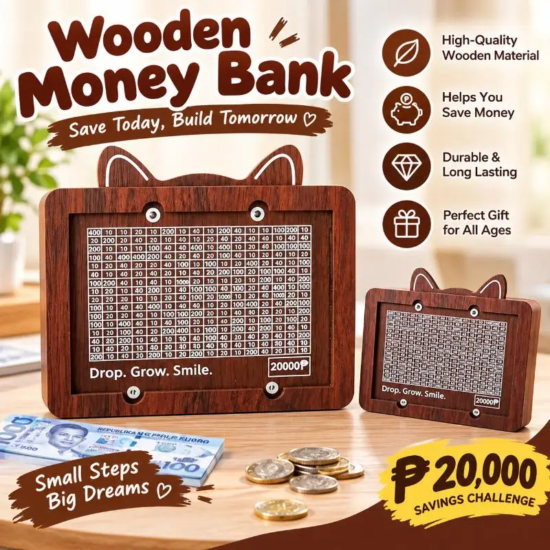 Handmade Natural Wooden Piggy Bank Decorative Disposable Saveing Money Box With Money Goals Counter Piggy Bank For Kids Adults