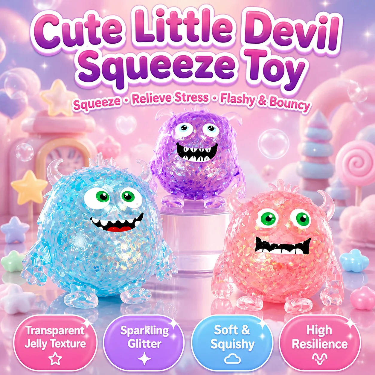 Maltose Monster Squishy Toy Cute Glitter Squeeze Stress Relief Sensory Fidget Toy Soft Sticky Squeeze Toy for Kids Adults Gift