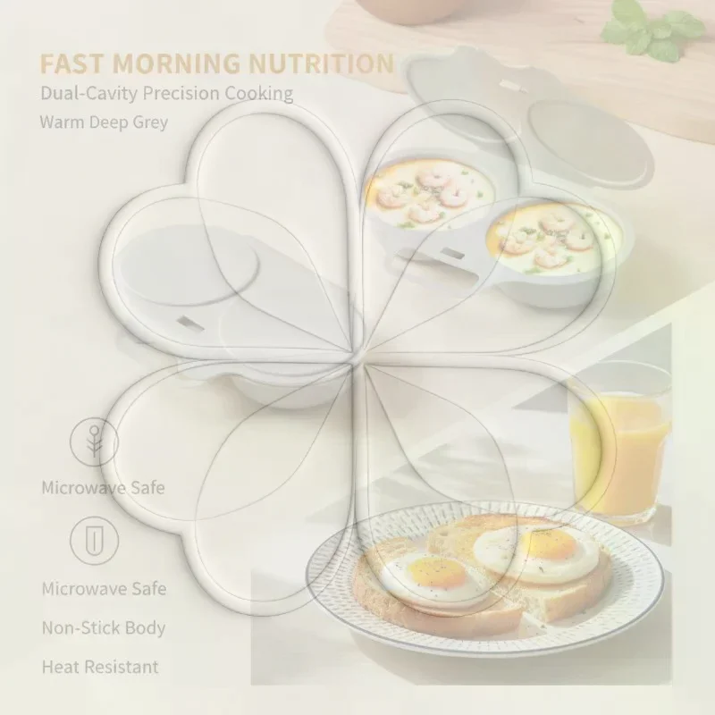2 Cavity Microwave Egg Cooker Easy Release Egg Poacher Mold for Home Fast Breakfast Cooking