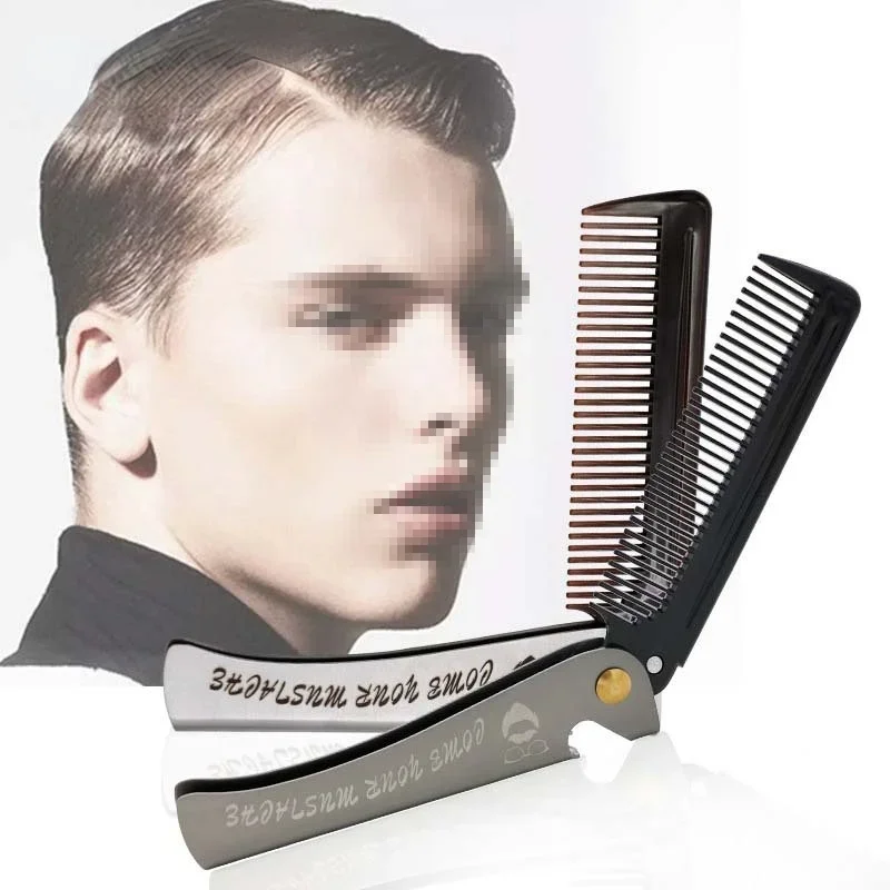 Folding Steel Combs For Men Oil Head Portable Beard Combs Hair Styling Product Combs For Man Foldable hair comb