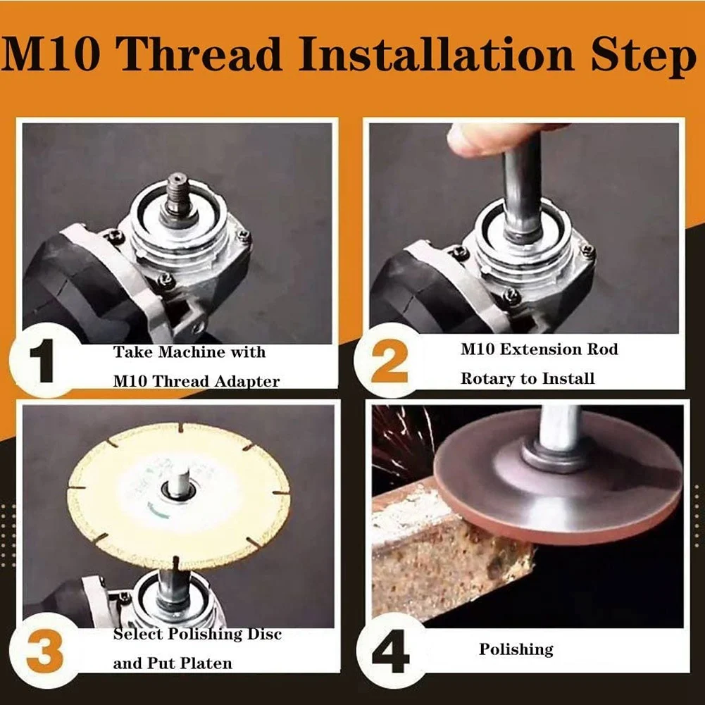 Angle Grinder Extension Connecting Rod-M10 Thread Adapter Extension Rod,Rotary Polisher Extension Shaft (4Pcs/Set)