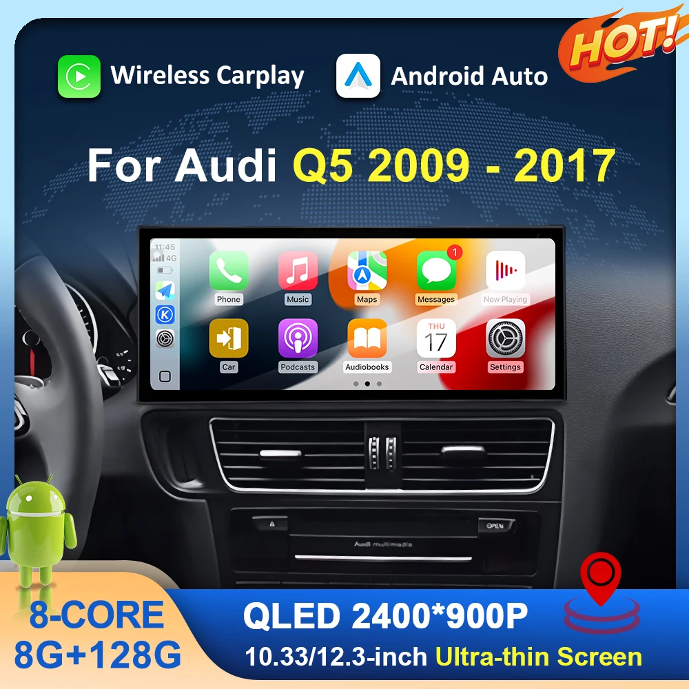 For Audi Q5 2009-2017 GPS Navigation Intelligent System Wireless Carplay Android Auto BT WiFi 4G DSP QLED Screen Left Hand Drive