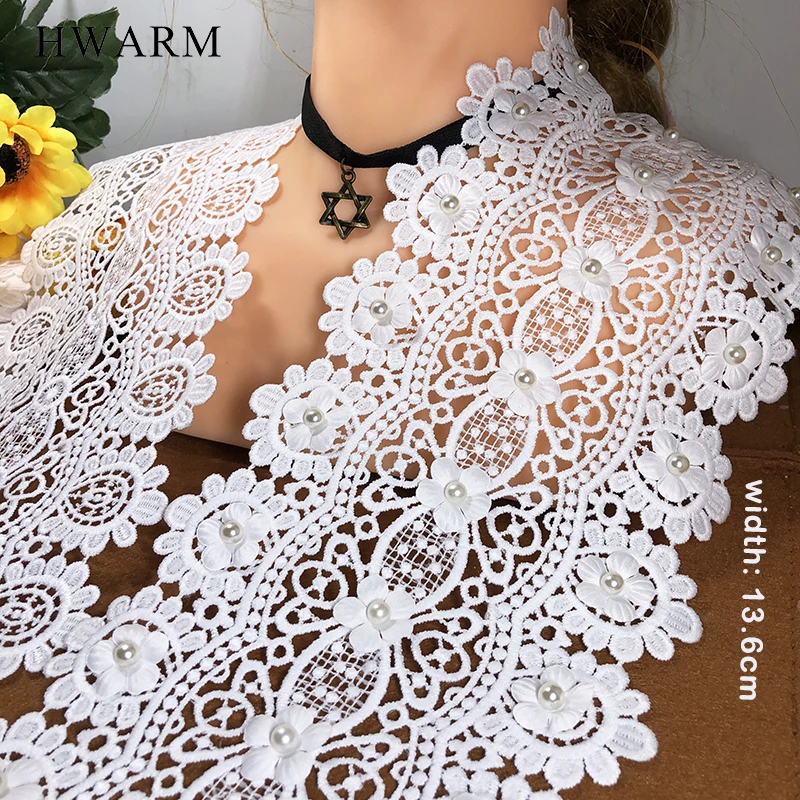 3d Lace Fabric With Beads Sewing DIY 13.6cm Milk Silk Wedding Decoration Dot Hanging Beard Women Skirt Curtain Dress Accesories