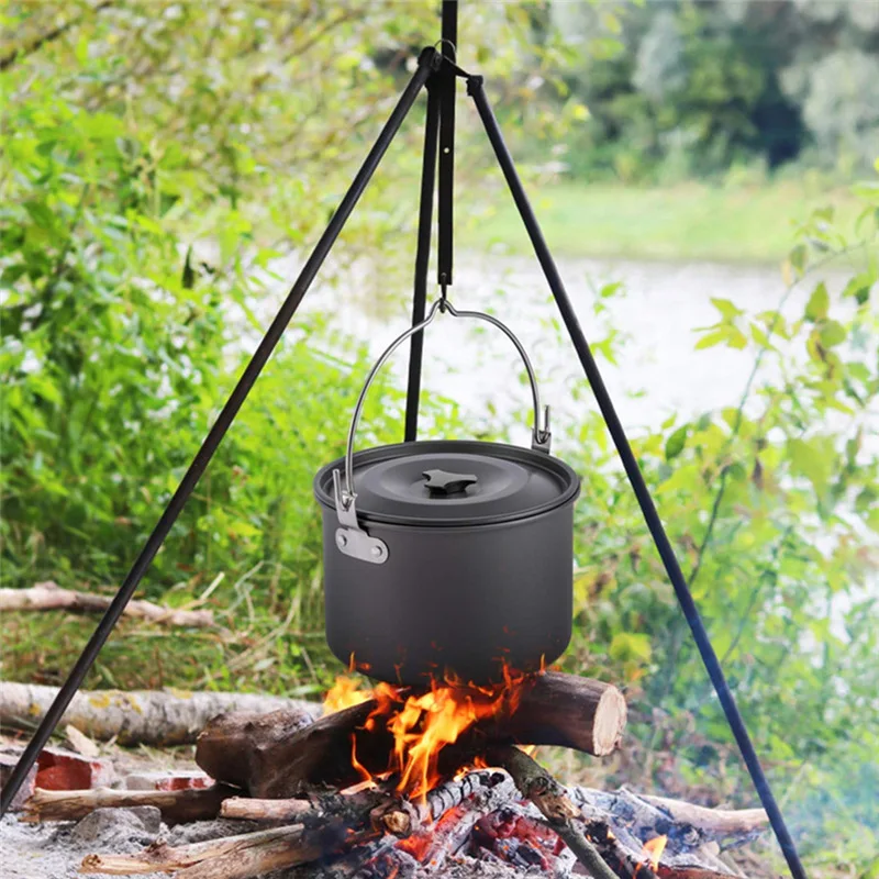 Juego de ollas colgantes para hervidor de agua al aire libre para 5-6 personas, equipo de picnic de conducción automática, juego de hervidor de agua para acampar