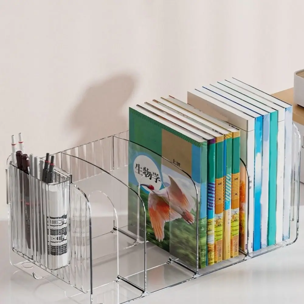 Portable Thickened Divided Book Stand Simple with Handle Clear Bookshelf Save Space Acrylic Book Stand School