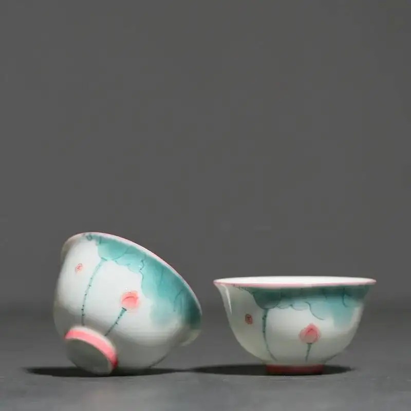  Ceramic Teacup Personal Meditation Cup Hand Painted Lotus Tea Bowl Master Cup Handmade Boutique Teacup Accessories
