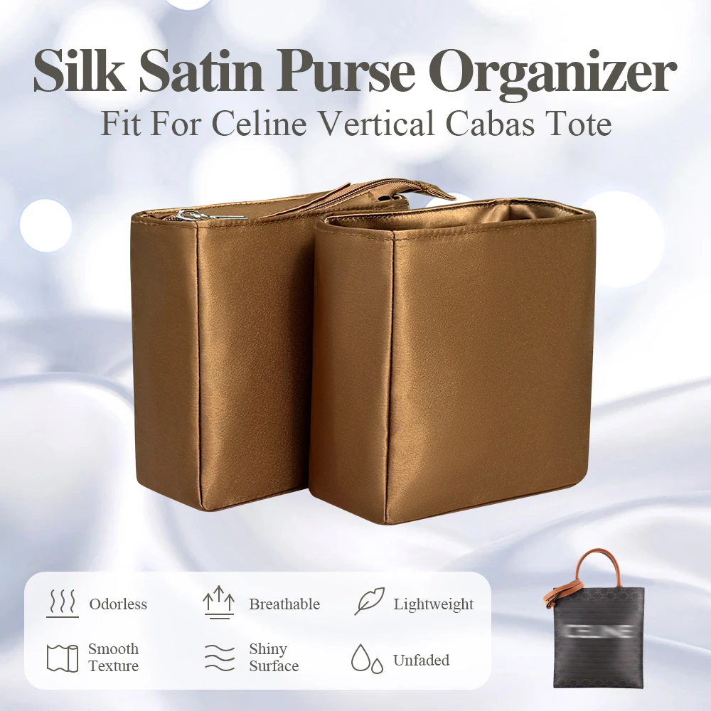 

Silk Satin Purse Organizer Insert Fit for Celine Vertical Cabas Tote Bag Zipper Inner Liner Bag Inside Storage Bag Cosmetics Bag