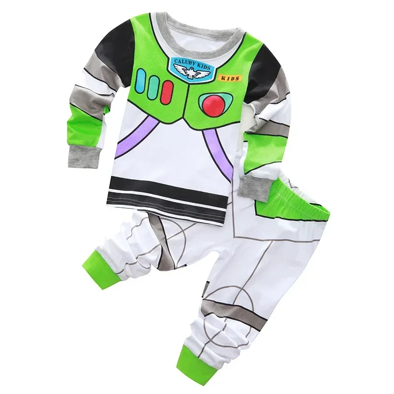 1Y-6Y Autumn Kids Cartoon Animal Print Pajamas Set Long Sleeve 2Pcs Alien 626 Angel Sleepwear Loungewear Children Home Nightwear